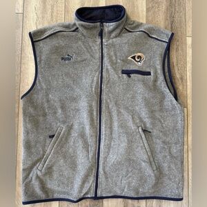 PUMA Los Angeles Rams Logo NFL Full Zip Fleece Vest Mens 2XL Gray Embroidered